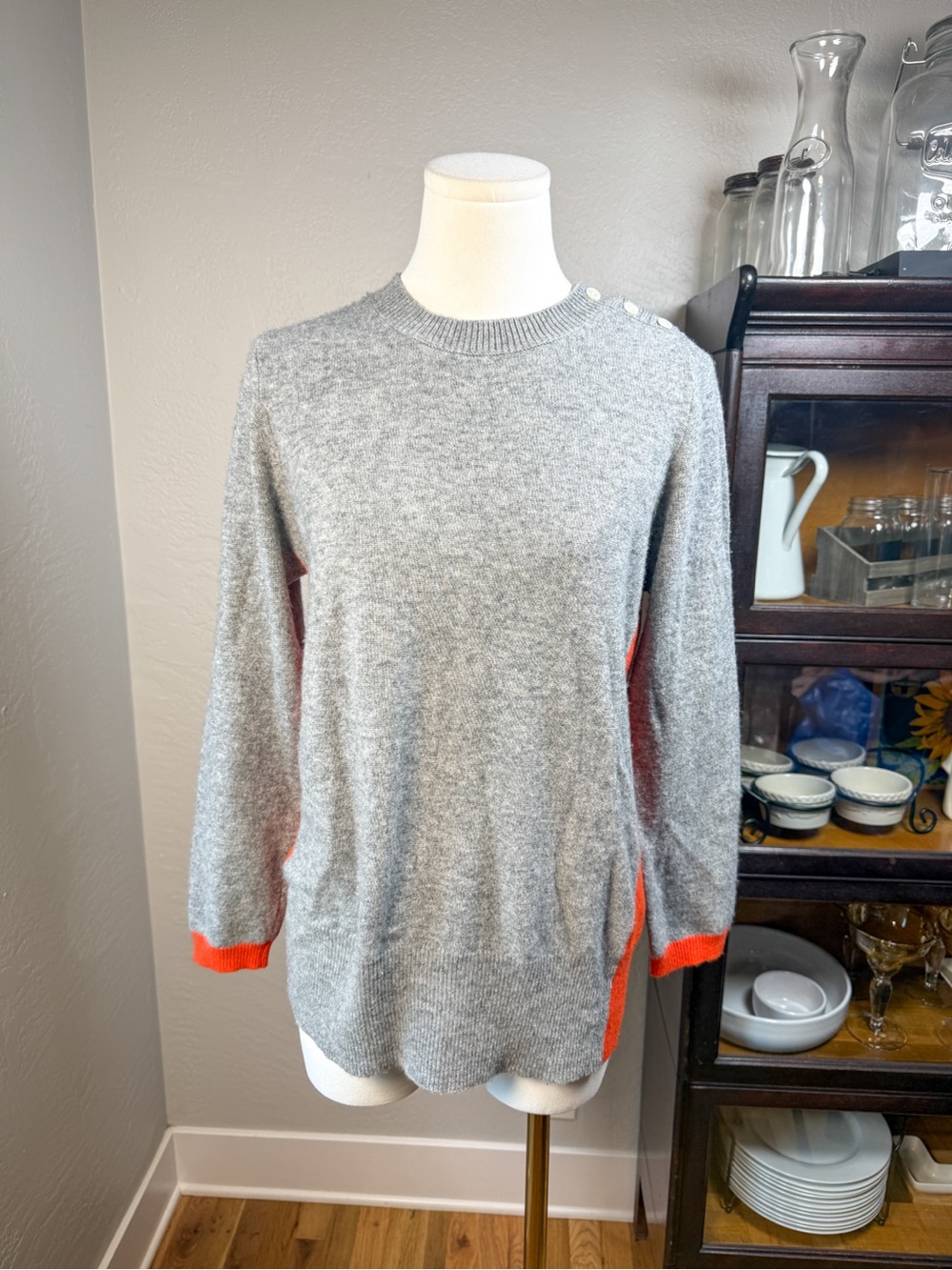 J.Crew Wool Cashmere Colorblock Sweater Gray Orange Elbow Patch Size M